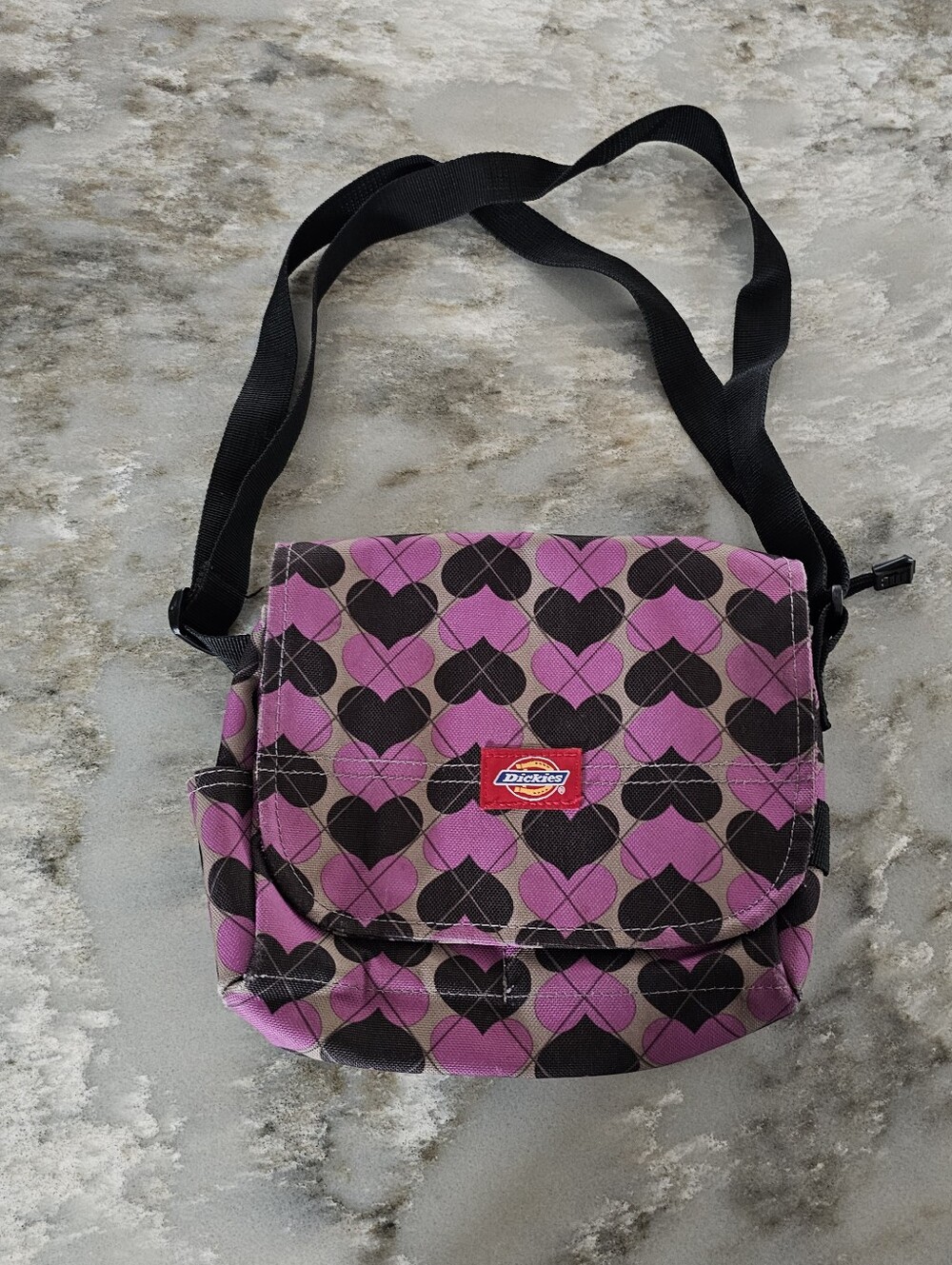 Vintage Dickies Heart Pattern Messenger Bag Purple Black Crossbody Canvas Y2K